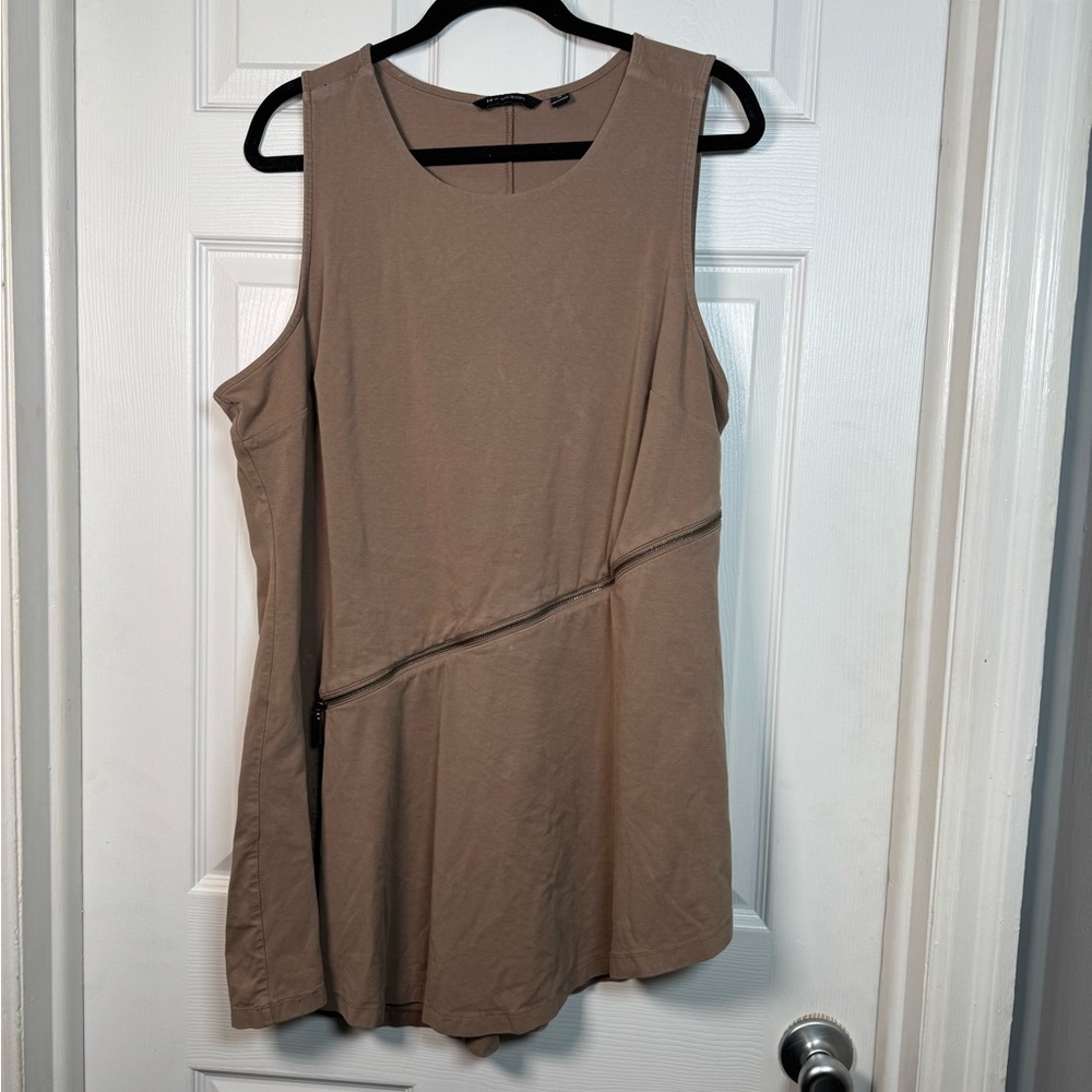 H by Halston Asymmetrical Zip Tunic Top Taupe Sleeveless 1X
